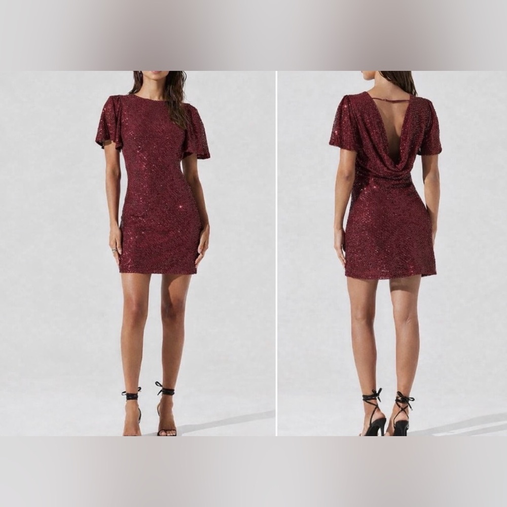 NEW ASTR the Label Ruby Red Sequin Mini Dress Size XL Cowl Back Party Sequin